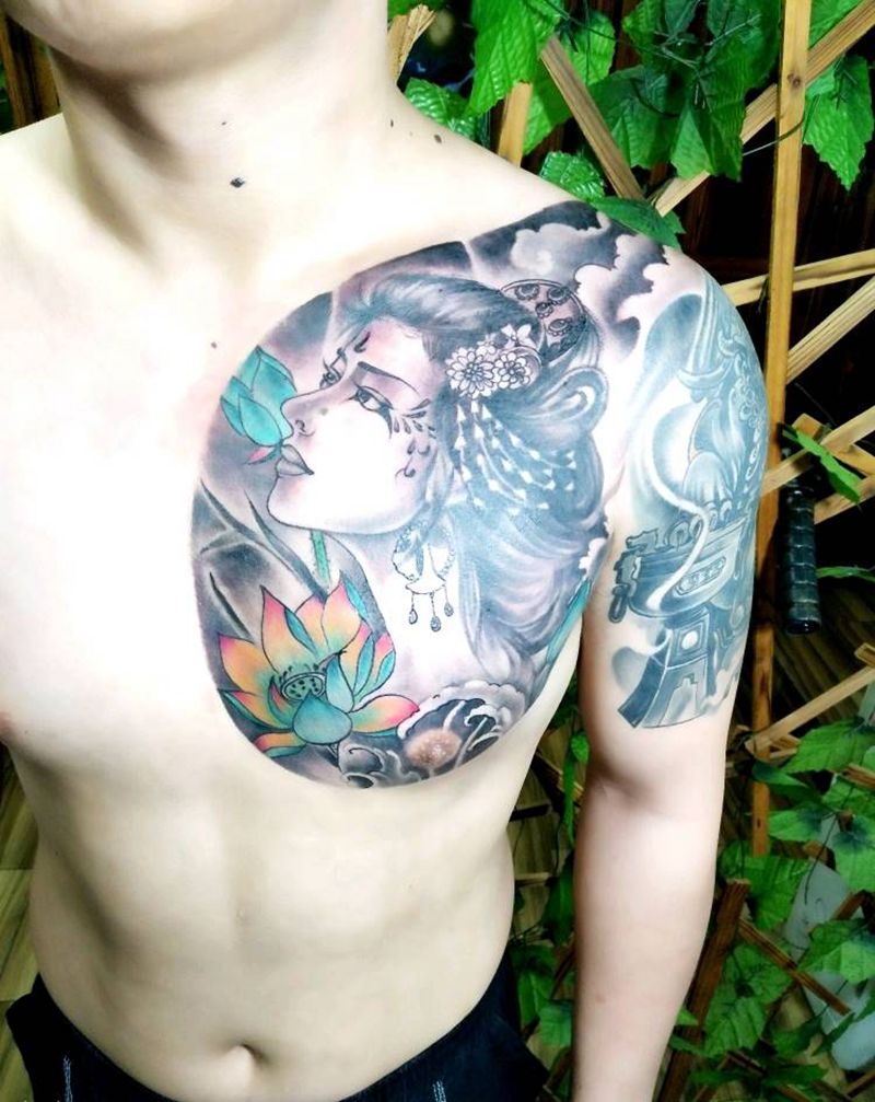 ，纹身图片_胸部手臂新传统半甲纹身图案