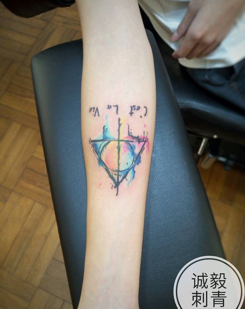 昨天的作品纹身图片_手臂腿部欧美清新国画几何字符成品纹身图案