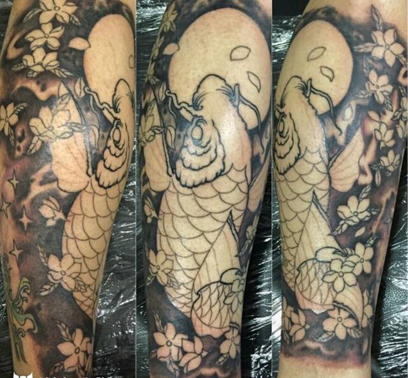 原创鲤鱼，未完成纹身图片_背部手臂腿部传统习俗国画动物植物原创成品纹身图案