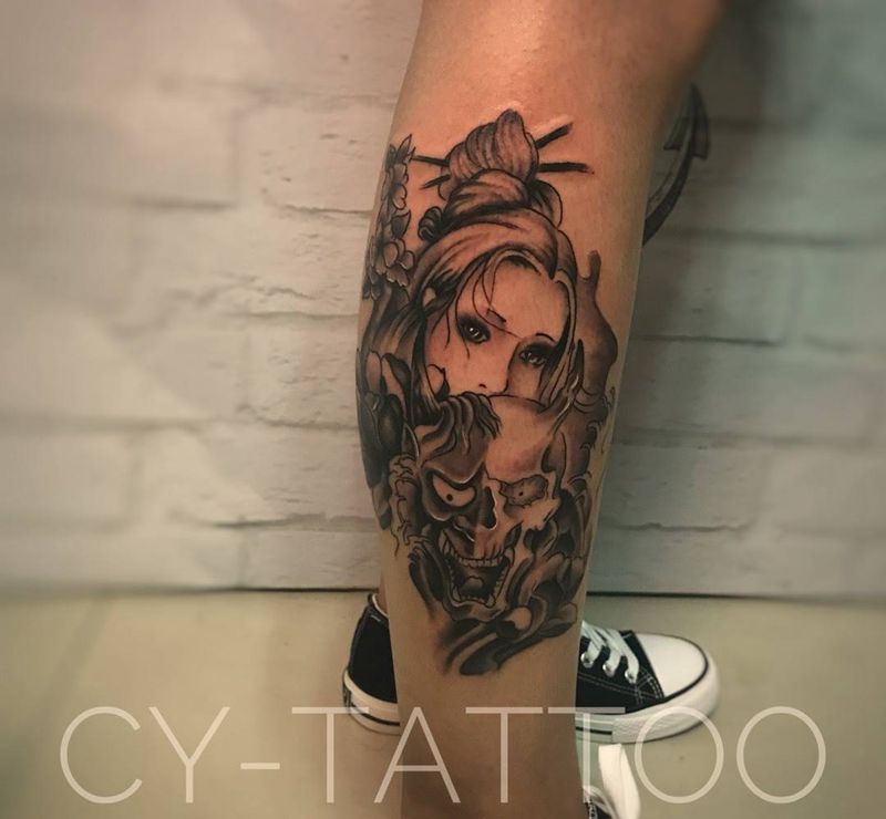 艺妓纹身图片_传统肖像人物手部腿部成品纹身图案