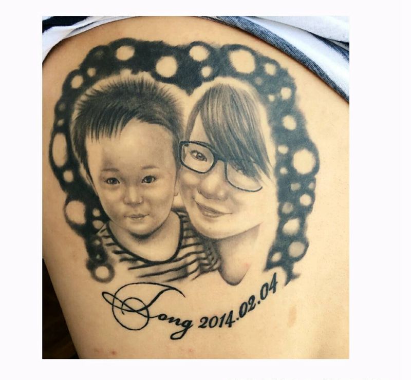 恢复好的肖像纹身纹身图片_肩部背部手臂欧美肖像写实字符人物原创成品纹身图案