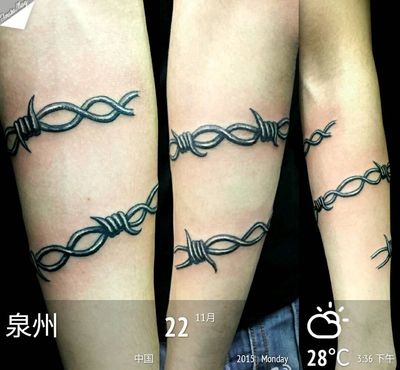 铁丝纹身纹身图片_肩部手臂腿部欧美写实植物静物图腾原创纹身图案