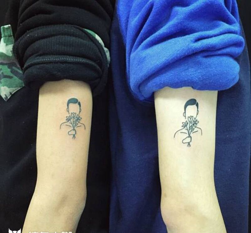 小清新纹身纹身图片_手臂欧美清新人物植物图腾成品手稿插画纹身图案