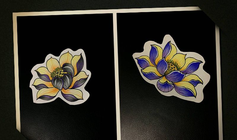 原创莲花手稿纹身图片_传统植物原创手稿插画纹身图案