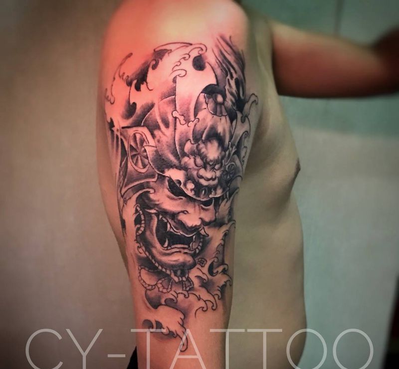 甲胄纹身纹身图片_传统习俗手臂腿部成品鬼神宗教静物纹身图案