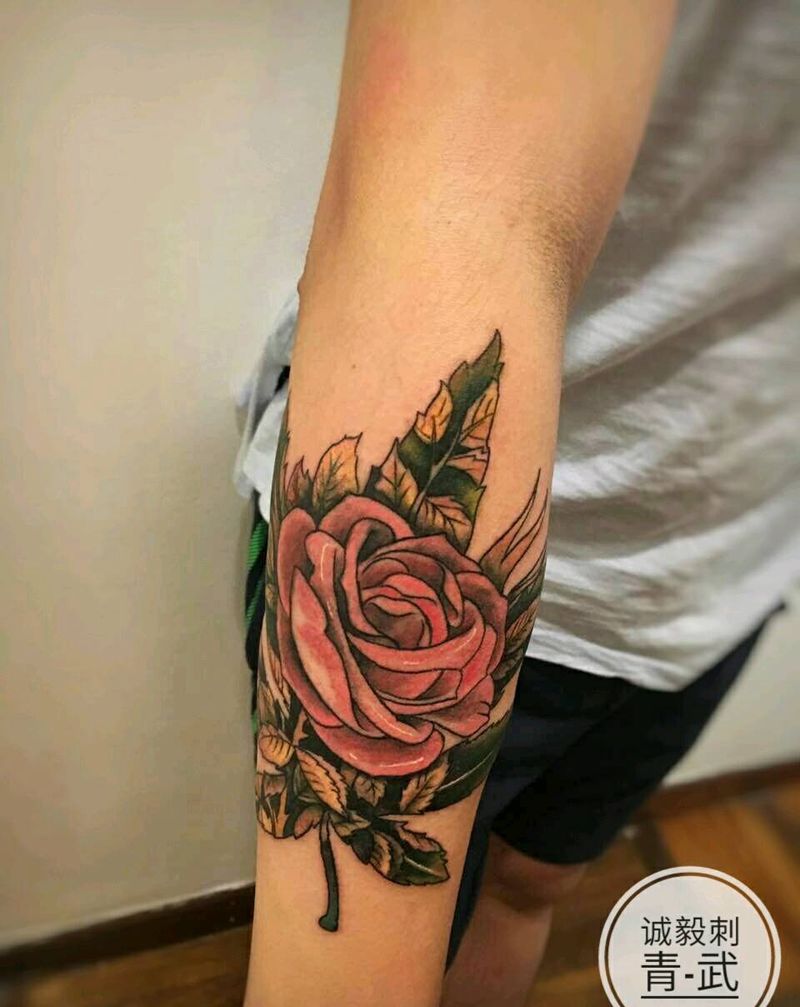 原创玫瑰麻药纹身图片_手臂腿部欧美传统清新几何植物静物原创成品纹身图案