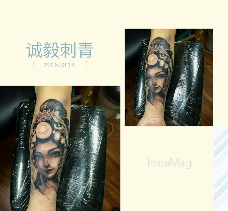 花旦纹身图片_背部手臂腿部欧美传统肖像写实人物成品纹身图案