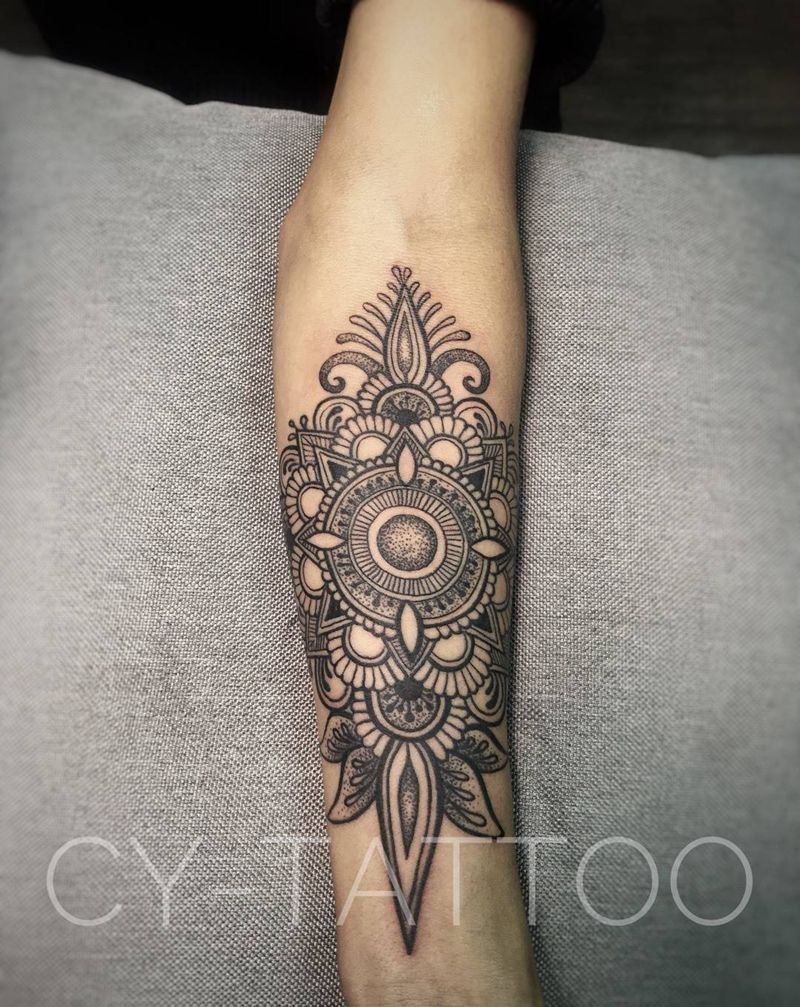 梵花纹身图片_几何图腾宗教欧美清新手臂腿部成品纹身图案