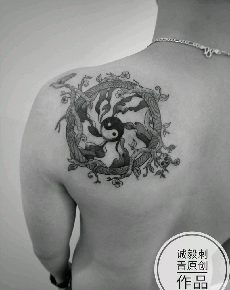 轮回，原创设计纹身图片_肩部背部腿部欧美国画动物植物原创成品手稿纹身图案