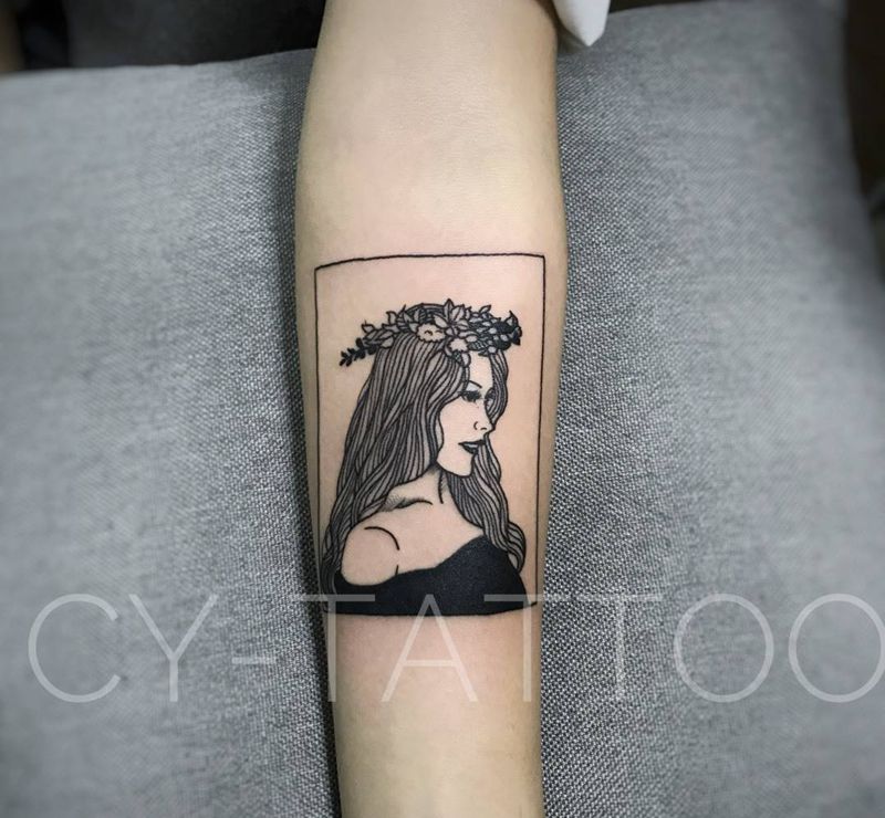 小清新自画像纹身图片_原创成品手臂腿部欧美肖像清新写实人物纹身图案