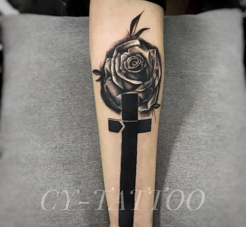写实玫瑰遮盖旧纹身纹身图片_成品静物植物清新欧美写实手臂腿部纹身图案