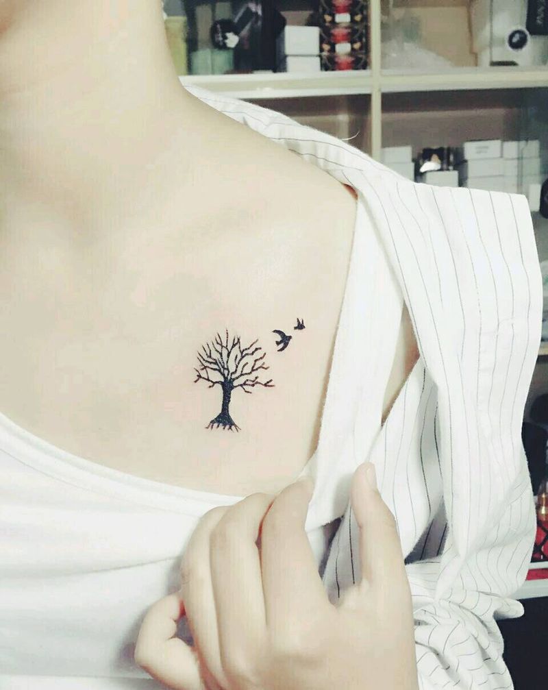 小清新纹身图片_胸部手臂欧美清新几何动物植物成品纹身图案