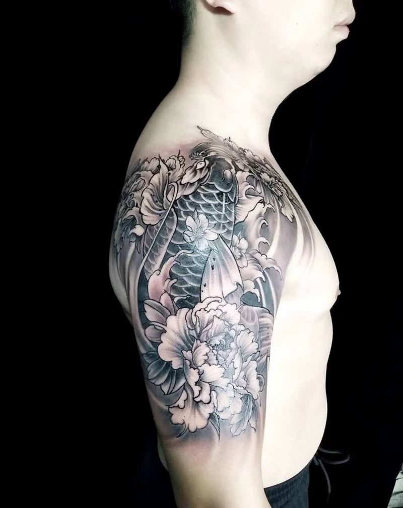 鲤鱼纹身图片_手臂新传统纹身图案