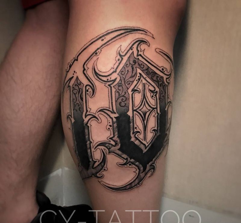 原创花体数字纹身图片_手臂腿部花体字几何纹身图案