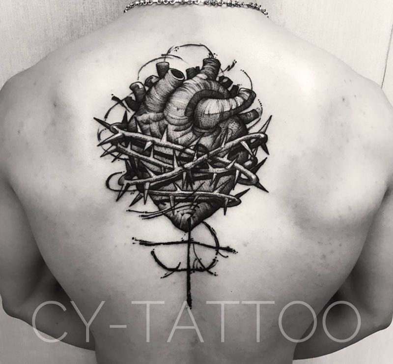 束缚的心纹身图片_几何欧美清新成品写实肩部背部腿部手臂纹身图案