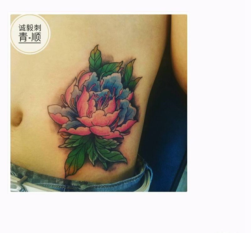 牡丹花纹身纹身图片_腹部手臂腿部传统人物植物鬼神成品纹身图案