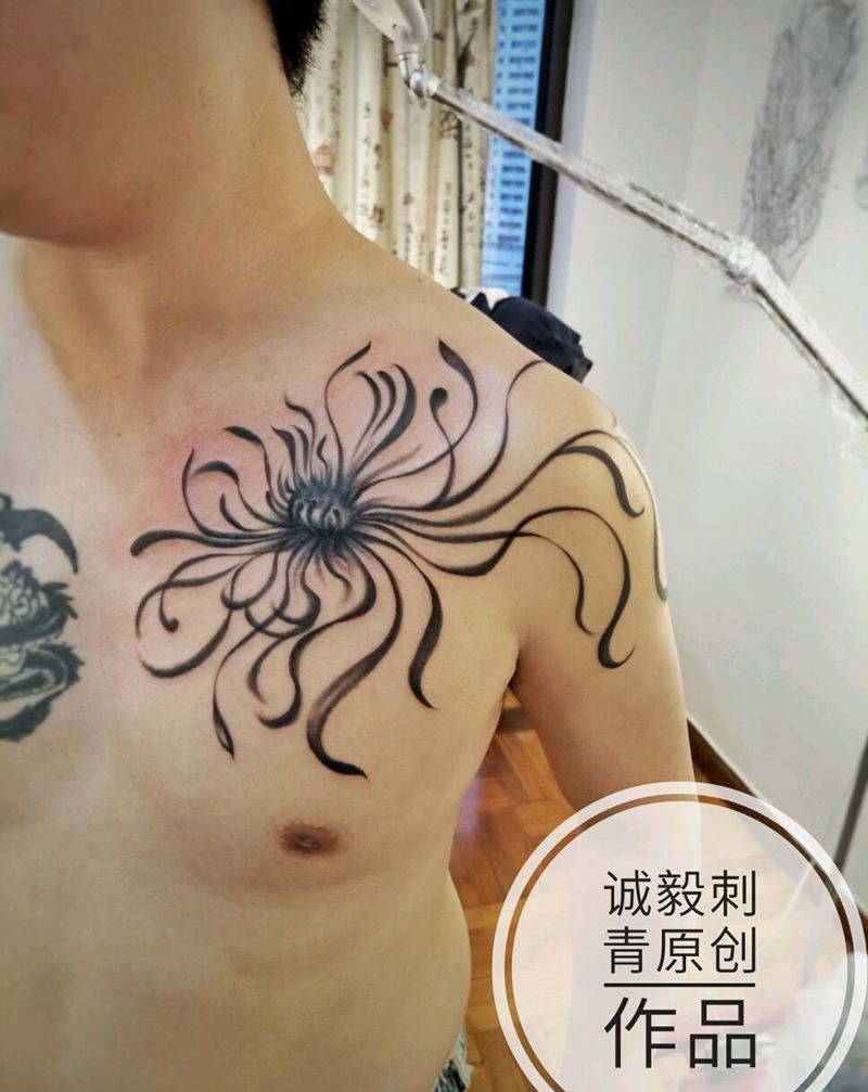 原创藤蔓纹身纹身图片_肩部胸部手臂欧美传统清新国画植物原创成品纹身图案