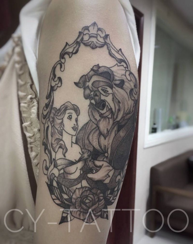 阿杰师傅作品纹身图片_欧美肖像人物手臂腿部成品字符传统清新纹身图案