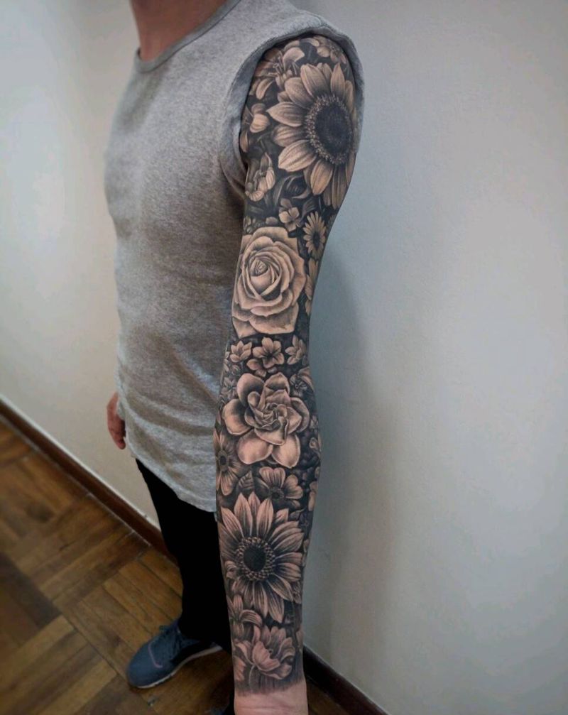 花臂纹身纹身图片_手臂欧美清新写实植物原创成品纹身图案