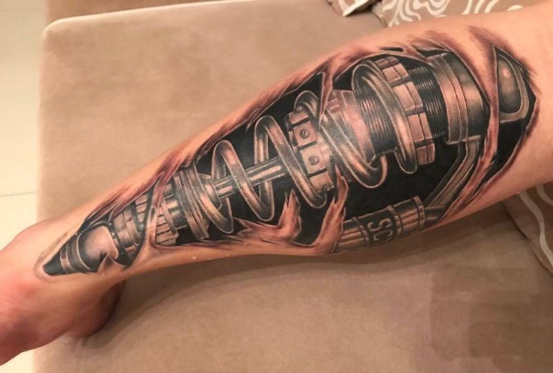 原创机械腿纹身图片_原创几何静物欧美写实手臂腿部成品纹身图案