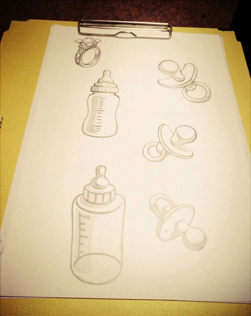 预约的手稿完成纹身图片_肩部欧美清新几何人物静物图腾原创纹身图案