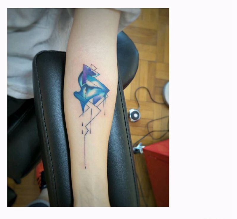 几何水彩纹身纹身图片_背部手臂腿部欧美清新国画几何原创成品手稿纹身图案