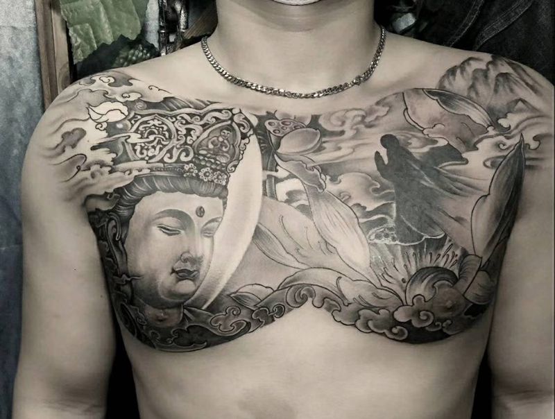 遮盖作品纹身图片_胸部新传统纹身图案