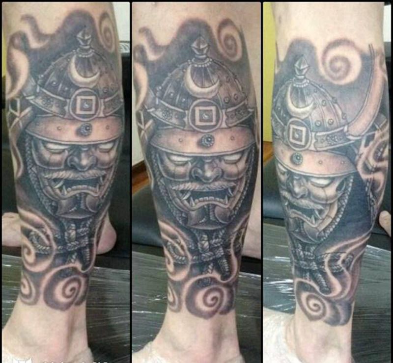 原创小腿甲胄纹身图片_手臂腿部欧美传统人物鬼神原创成品纹身图案
