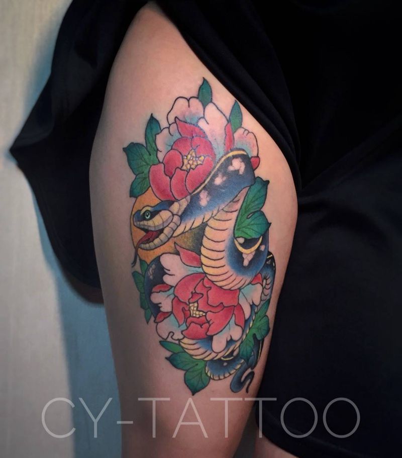 newschool蛇与匕首纹身图片_手臂腿部New SchoolOld School纹身图案