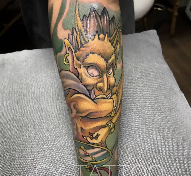 小恶魔纹身图片_手臂腿部新传统New School纹身图案