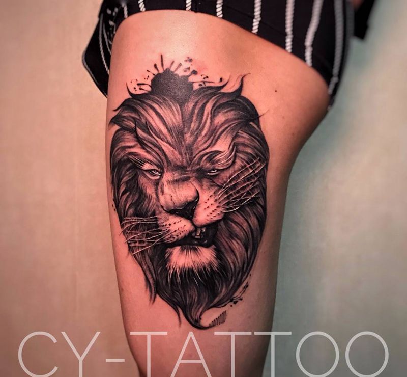 愤怒的狮子纹身图片_欧美写实肖像动物成品手臂腿部胸部纹身图案