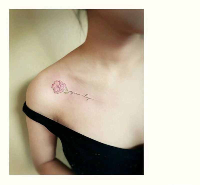 小清新纹身图片_颈部肩部胸部欧美清新字符植物成品纹身图案