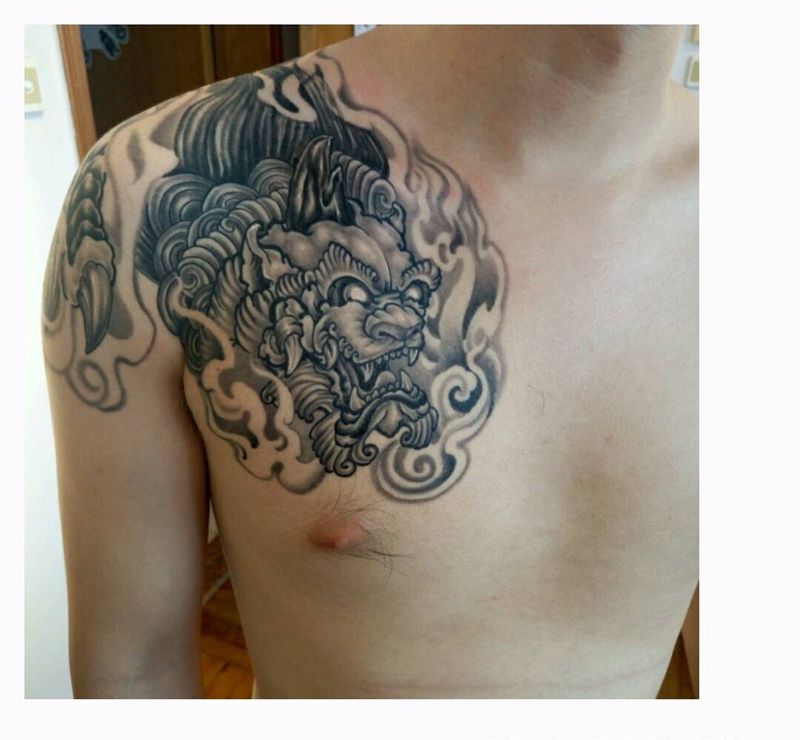 原创作品恢复好效果纹身图片_肩部胸部传统写实国画动物鬼神原创成品纹身图案