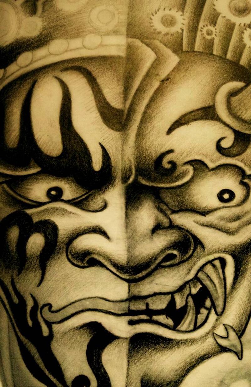 八家将纹身图片_肩部胸部手臂腿部欧美传统肖像写实鬼神纹身图案