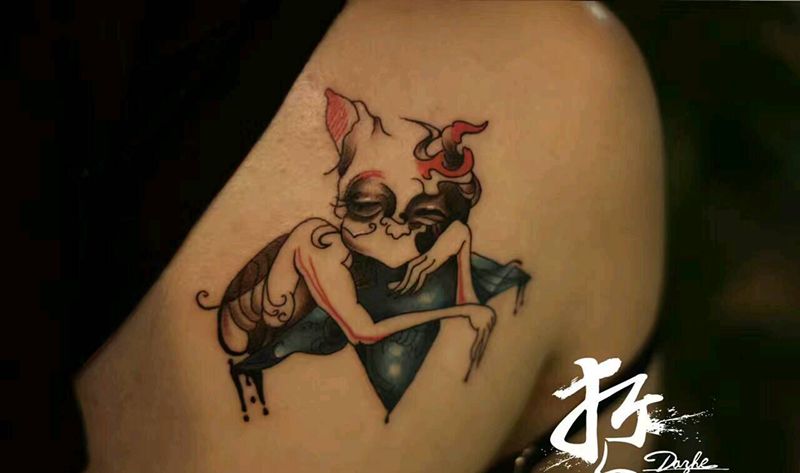 小恶魔纹身纹身图片_肩部胸部手臂腿部欧美清新人物鬼神成品插画纹身图案