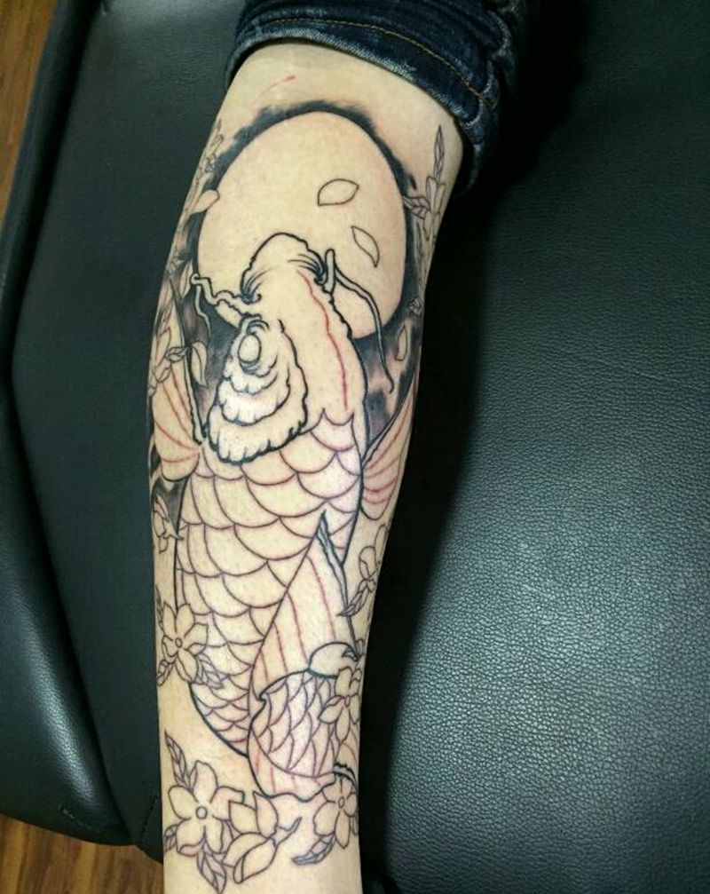 原创鲤鱼第一回合纹身图片_手臂腿部传统国画动物原创成品纹身图案