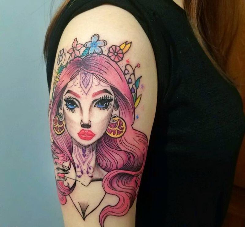 驻店纹身师顺作品纹身图片_手臂欧美传统清新几何字符人物成品纹身图案