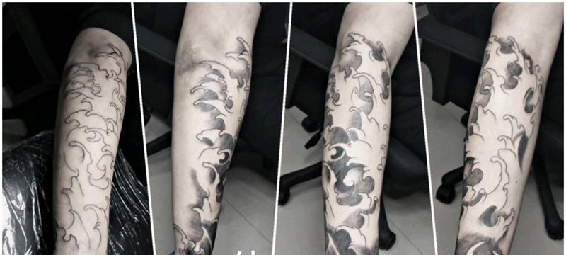 水浪小臂纹身图片_手臂新传统纹身图案