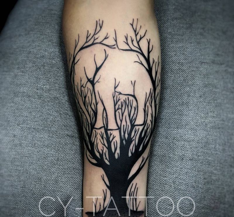 原创剪影大象纹身图片_原创动物静物植物欧美传统习俗成品腿部手臂纹身图案