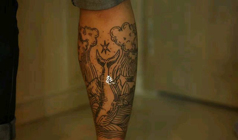 线条插画纹身纹身图片_手臂腿部欧美清新几何动物图腾原创成品插画纹身图案