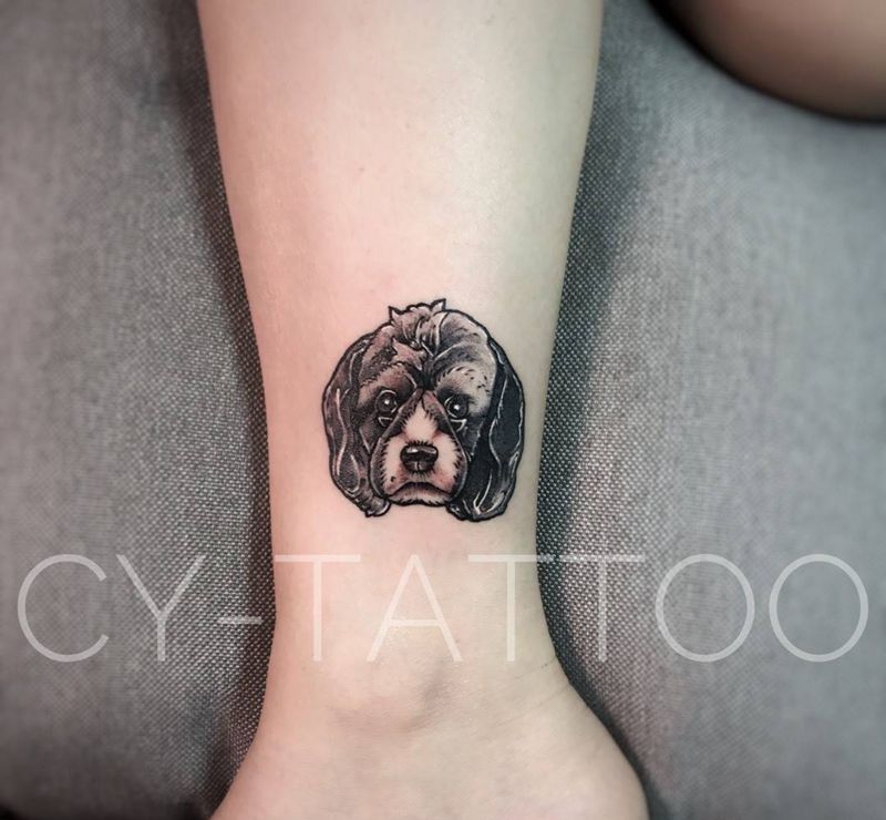 狗狗纹身图片_动物欧美清新写实手臂腿部成品纹身图案
