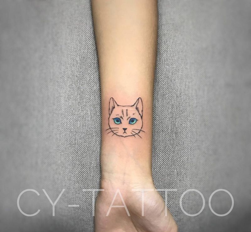 小猫咪纹身图片_欧美清新写实动物成品手臂腿部纹身图案