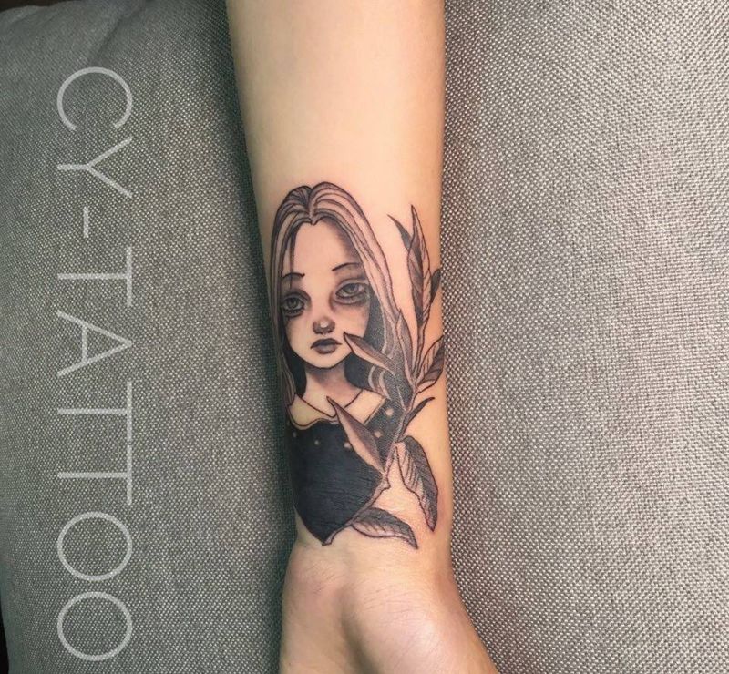 少女遮盖旧纹身纹身图片_人物几何欧美写实清新成品手臂腿部原创纹身图案