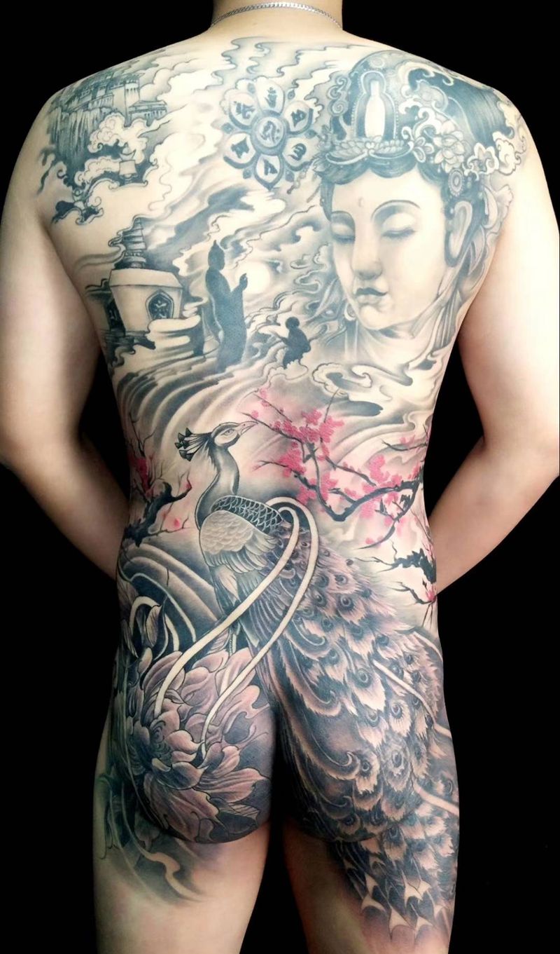 满背纹身图片_背部新传统纹身图案