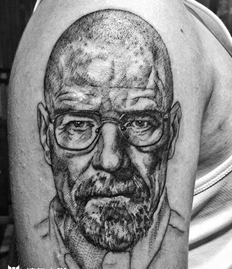 绝命毒师写实肖像纹身图片_手臂腿部欧美肖像写实几何字符人物原创成品纹身图案