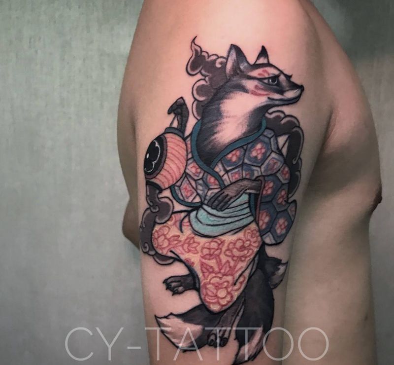 九尾狐仙（修改）纹身图片_鬼神动物欧美传统清新肖像国画习俗手臂腿部纹身图案