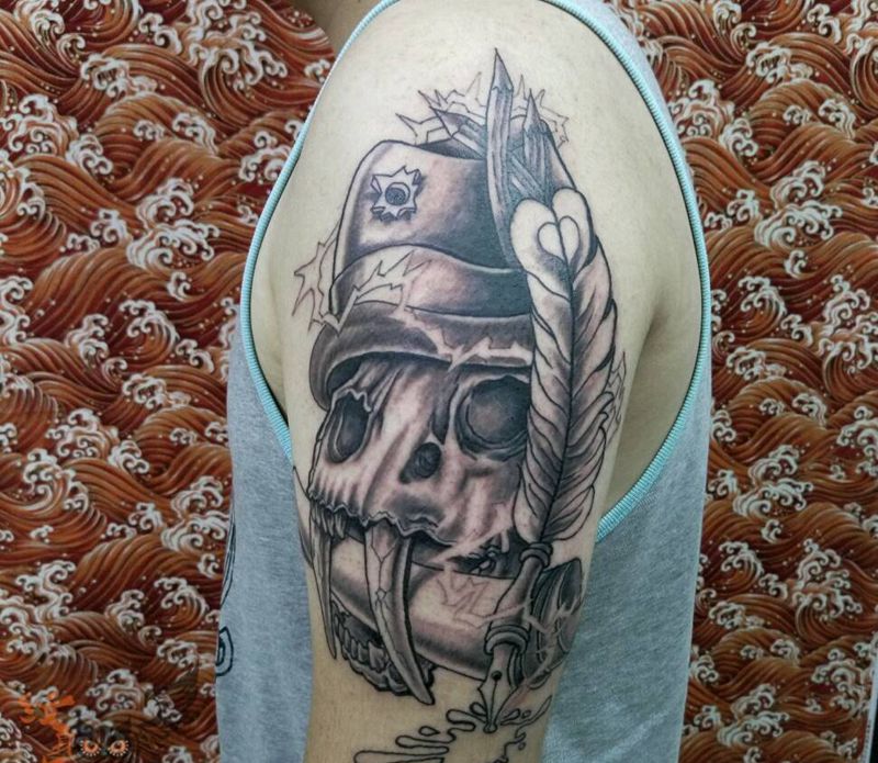 剑齿虎<未完成>纹身图片_手臂欧美写实动物静物原创纹身图案