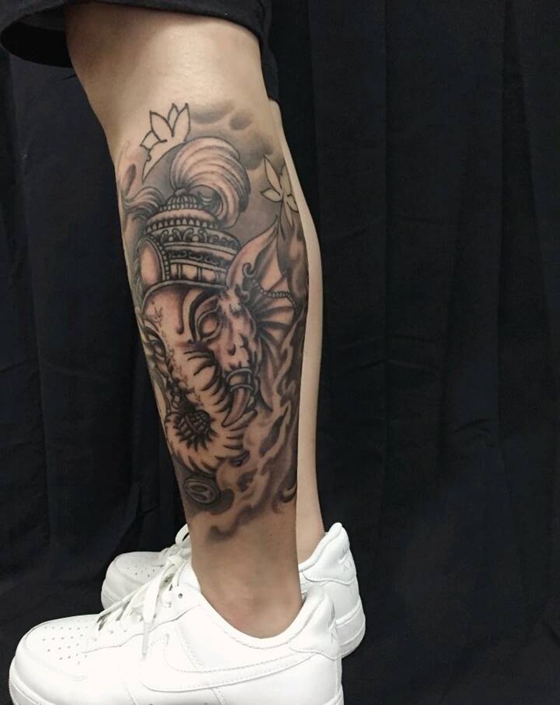 原创象神纹身图片_手臂腿部欧美传统动物人物鬼神原创成品纹身图案