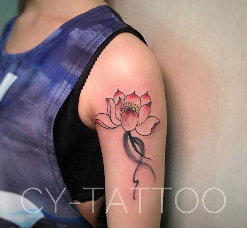 莲花遮盖疤痕纹身图片_植物欧美习俗传统国画原创写实手臂腿部成品纹身图案