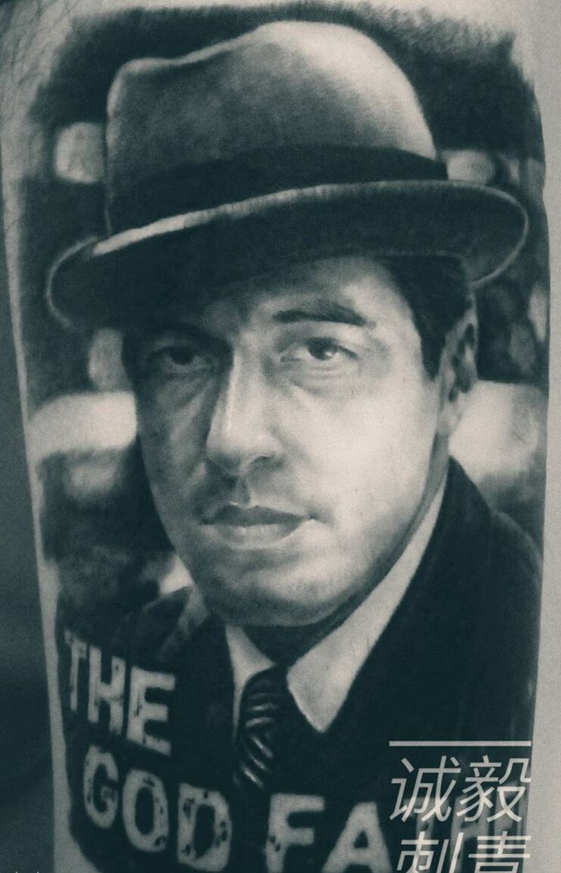 帕西诺肖像完成。纹身图片_手臂腿部欧美肖像清新写实人物原创成品纹身图案